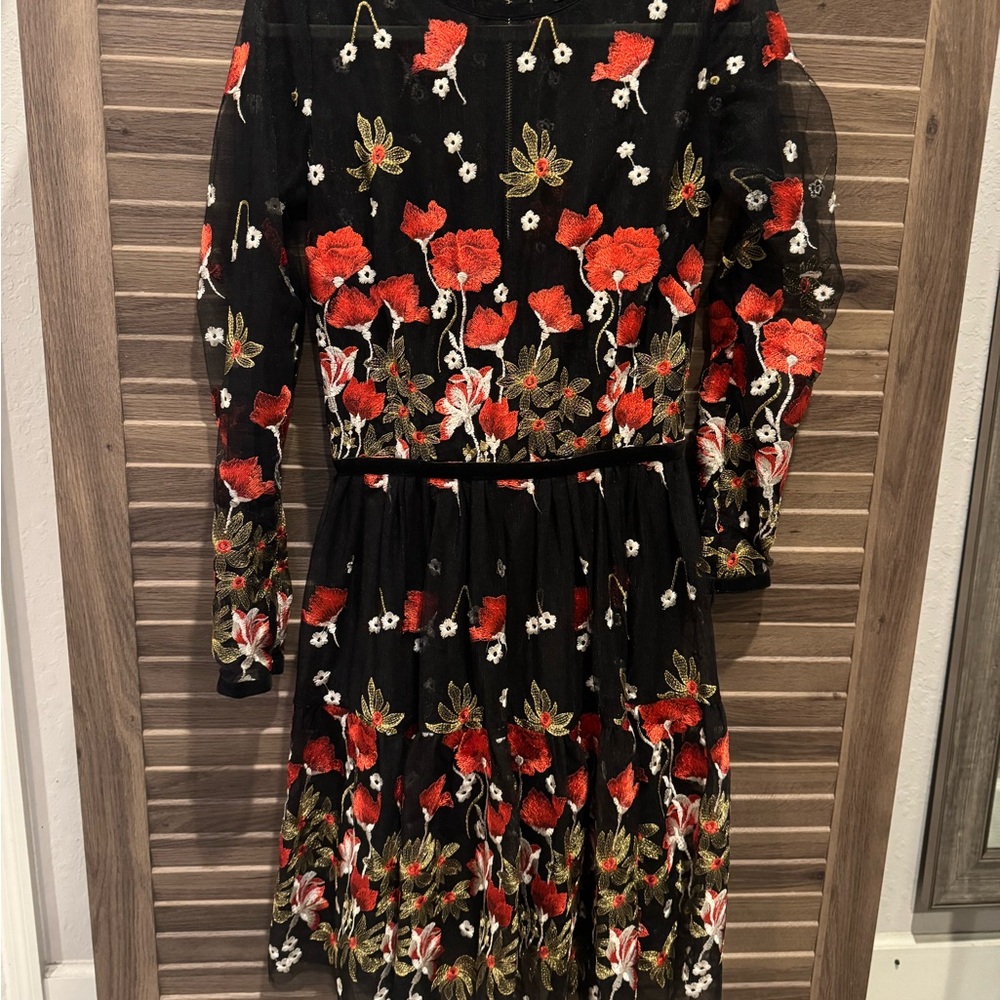 Floral Embroidered Black Dress